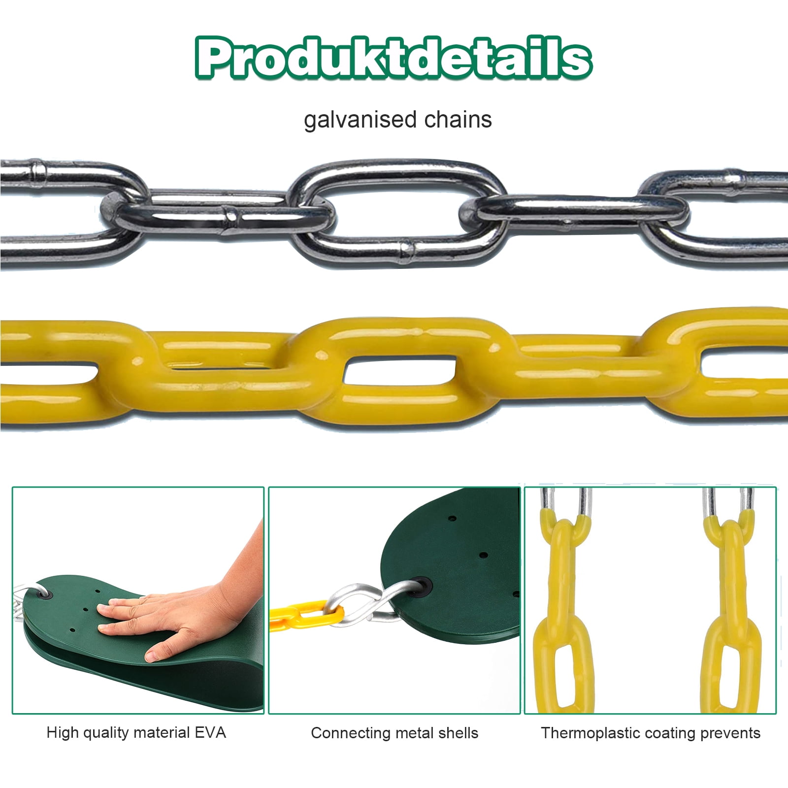 Celawork Heavy Duty Swing Seat, Outdoor Child EVA Soft Board U-Swing, with Adjustable Metal Chains to 60", Capacity Up to 660lbs/300kg, for Children and Adults