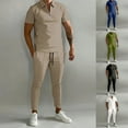 thumbnail image 4 of Men Tracksuits Spring Summer Short Sleeve Lapel Zip-up Tops Pants Two Piece Sets, 4 of 11