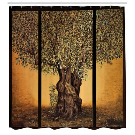 Shower Curtains Trees Nature Tree of Life Shower Curtain, Triptych of Old Mature Olive Tree Mediterranean Greece Style Nature Graphic, Fabric Bathroom Set with Hooks, Multicolor, by Ambesonne ()