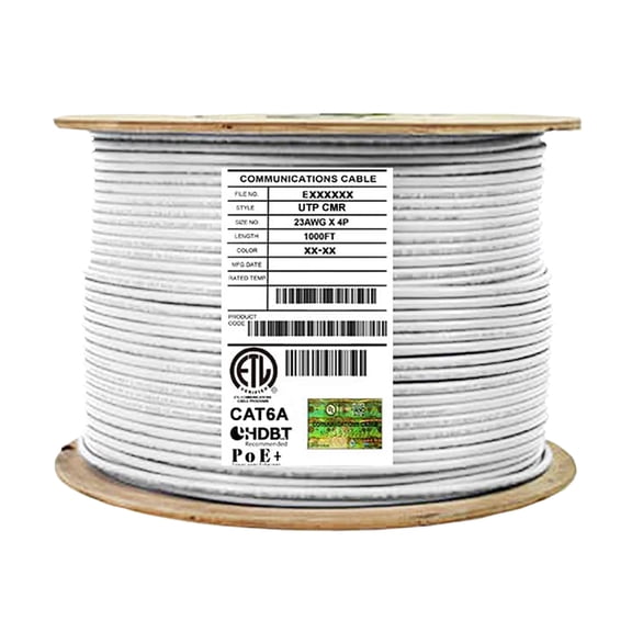 Infinity Cable CAT6A 650MHz CMR/Riser Solid Unshielded 100% Pure Copper, 1000 Ft. Bulk Cable Pull Box, White