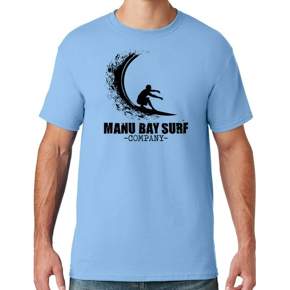 Mens Manu Bay Surf Company BLACK WAVE T-shirt, 4XL Light Blue