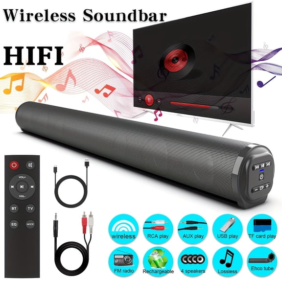 Wireless Soundbar Home Theater System with 4 Subwoofers, 2 Air Ducts, Optical/AUX/USB/TF/FM Input, TWS, Hi-Fi Audio for TV PC Game