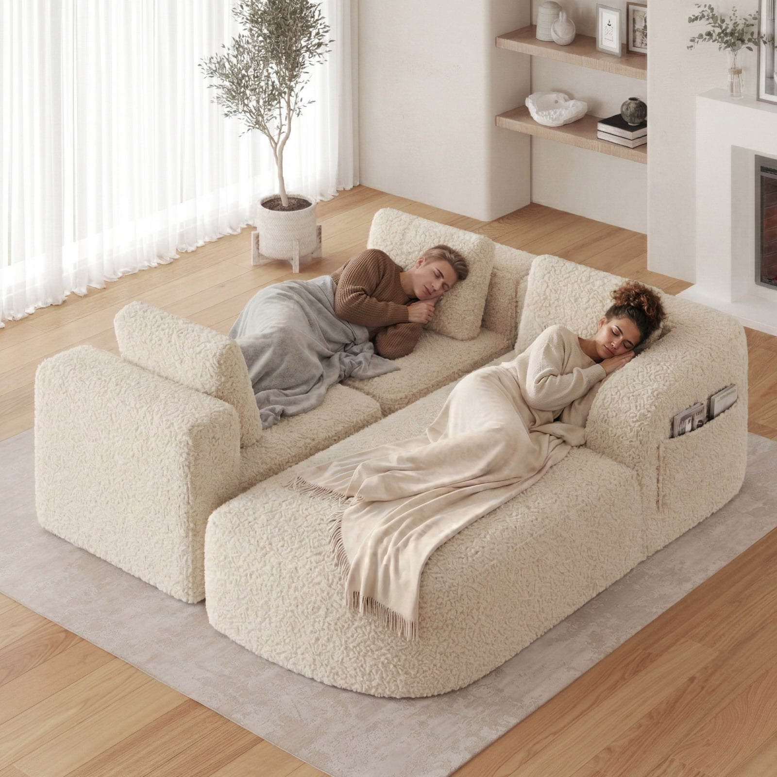 Pinmoco 111.8" Cloud Sectional Couch for Living Room, L-Shaped Modern Modular Couch with Deep Seat and Side Pockets, Upholstered Couches Boneless Sofa, No Assembly Required, Off White