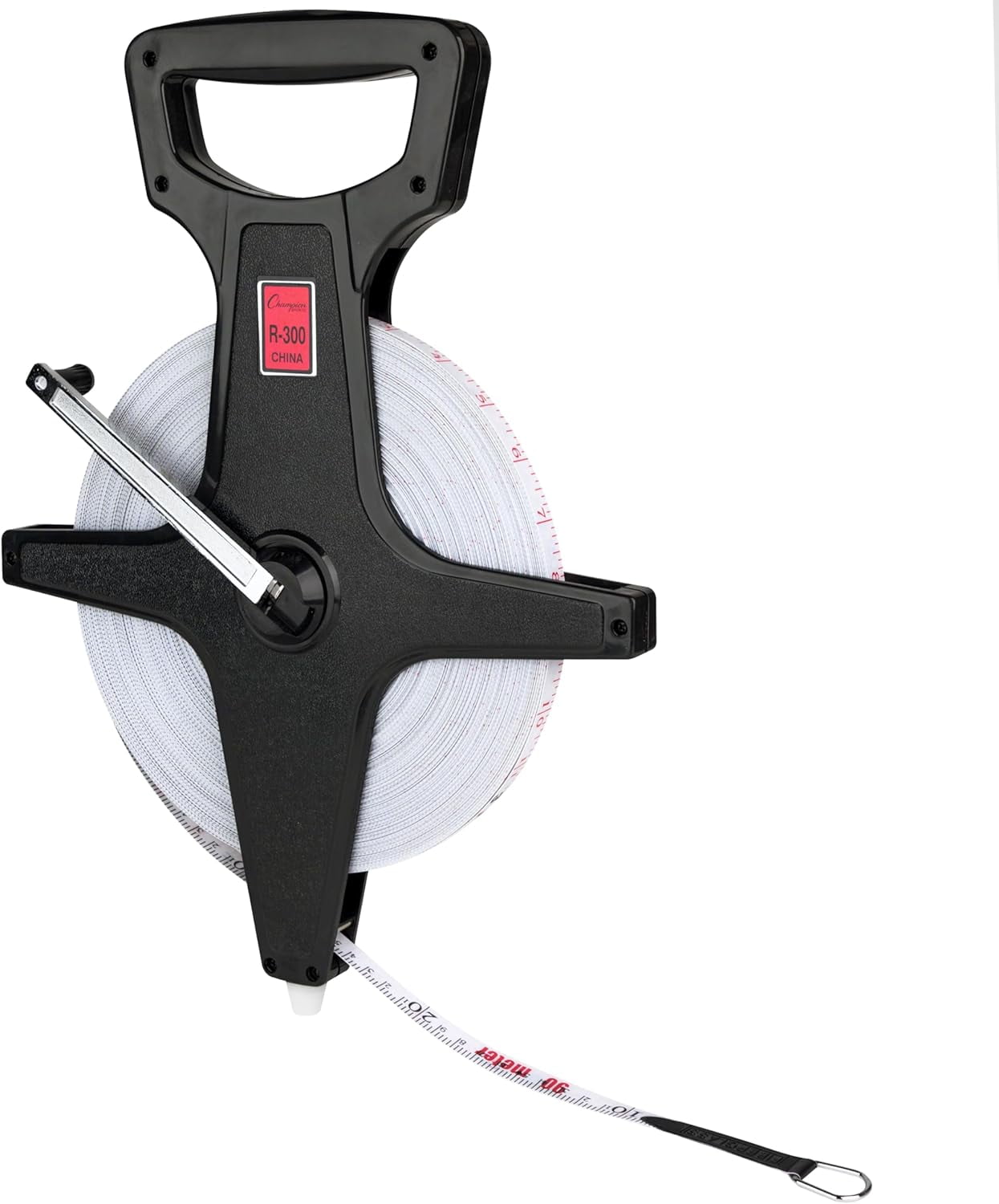 Champion Sports Open Reel Measure Tape, 300 ft, 90 Meters, with Metal Spike, Hand Crank - Open Tape Measure for Track and Field, Long Jump - Durable, Dual-Sided Measuring Reel with Feet and Meters