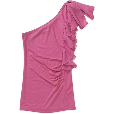 Susie Rose Juniors Plus One Shoulder Ruffle Top