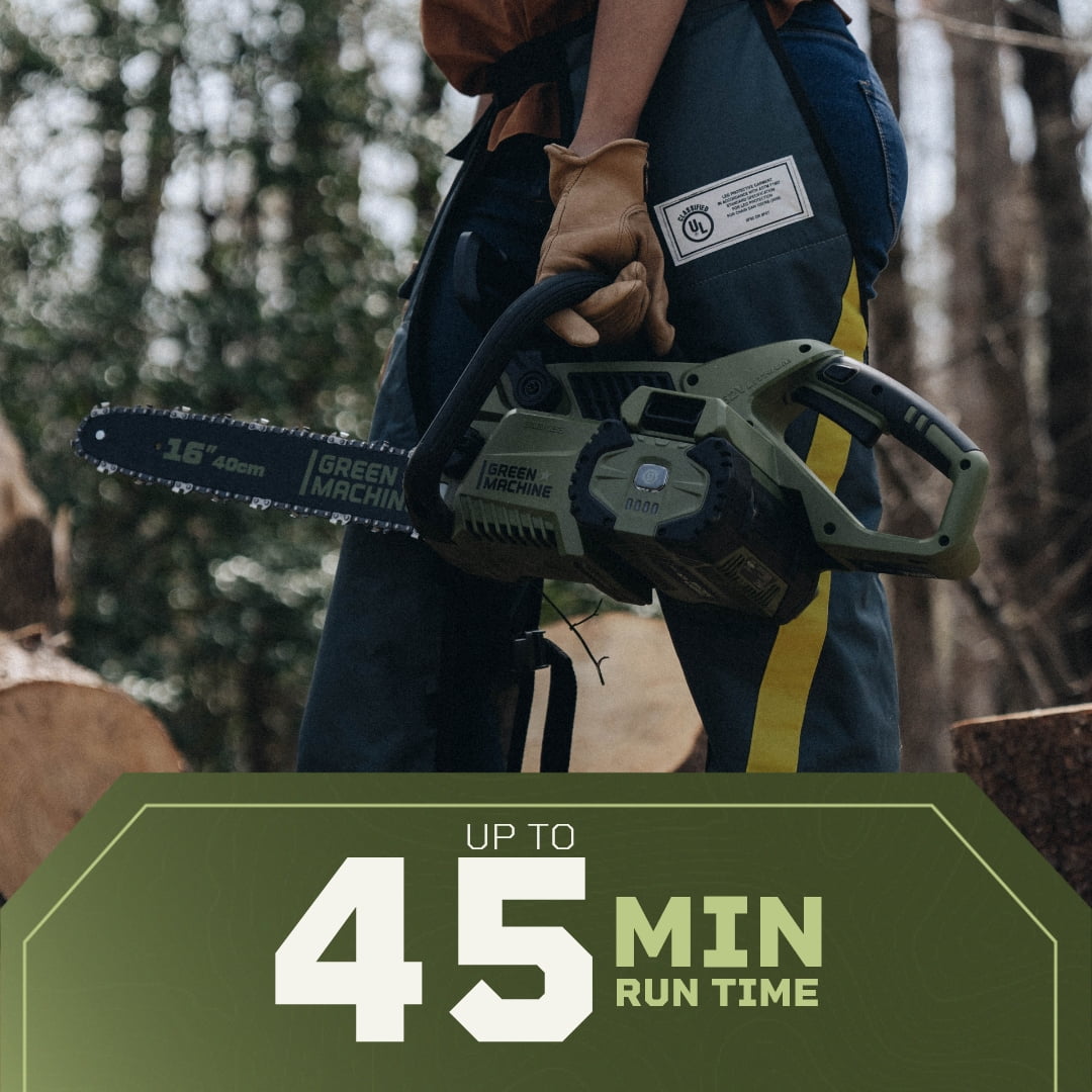 Green Machine 62V Cordless 16" Chainsaw with 4 Ah Battery and Charger