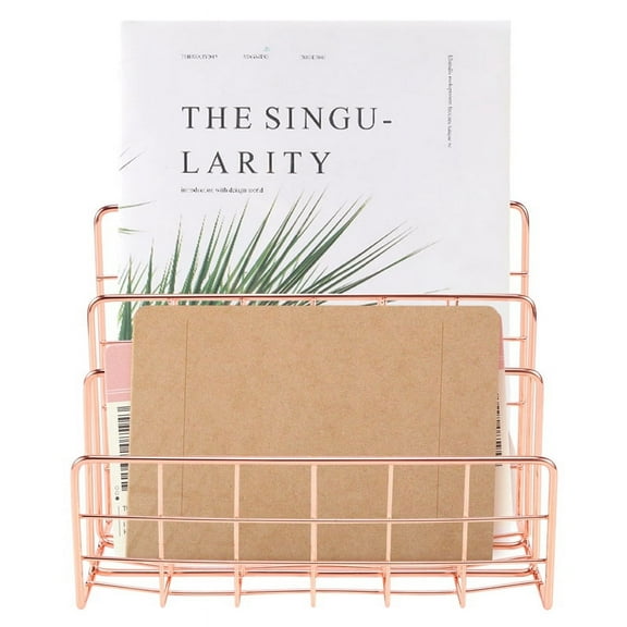 Bookshelf Office Desktop Rose Gold Metal Book Block Three Layer Magazine Shelf Holder