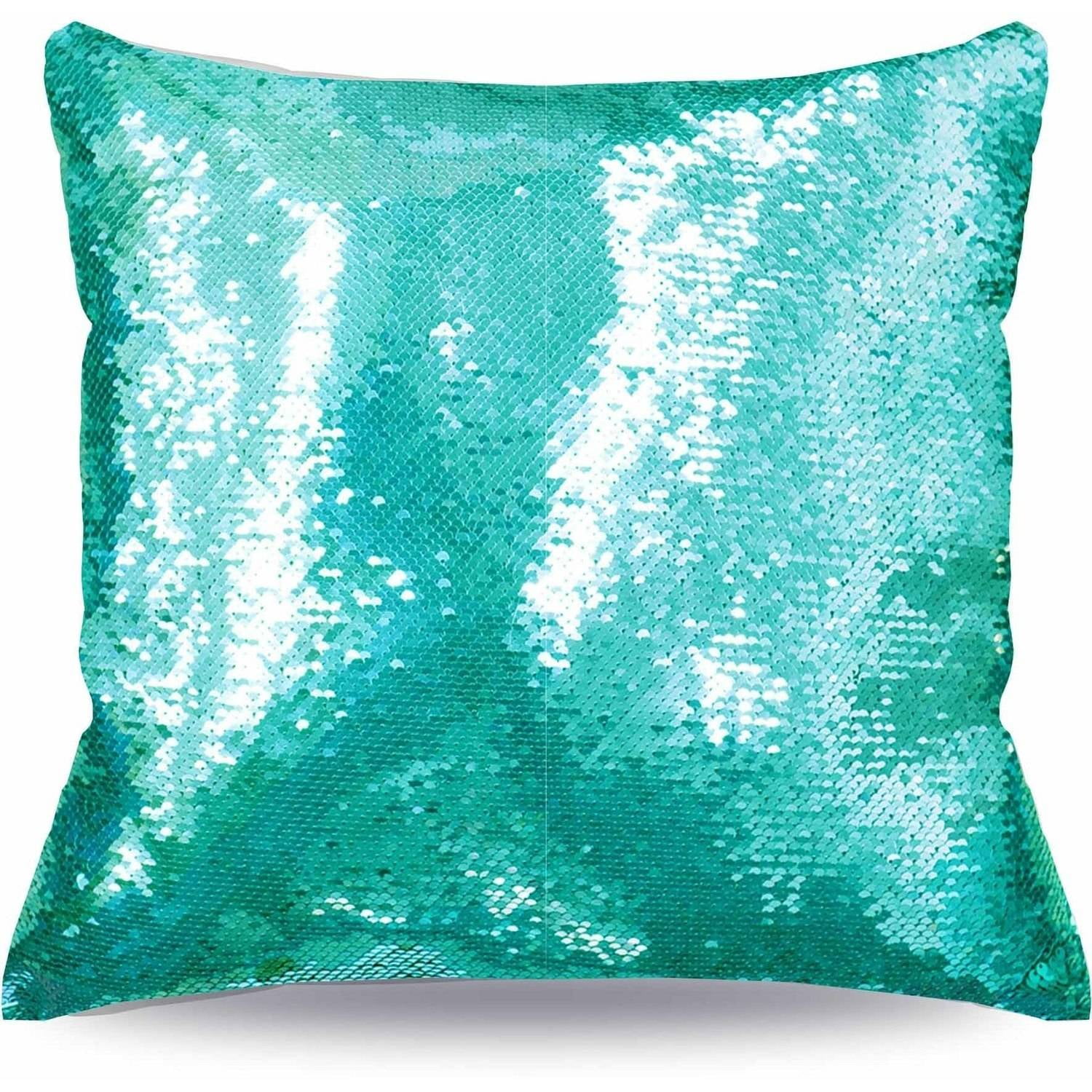 Teal top sequin pillow