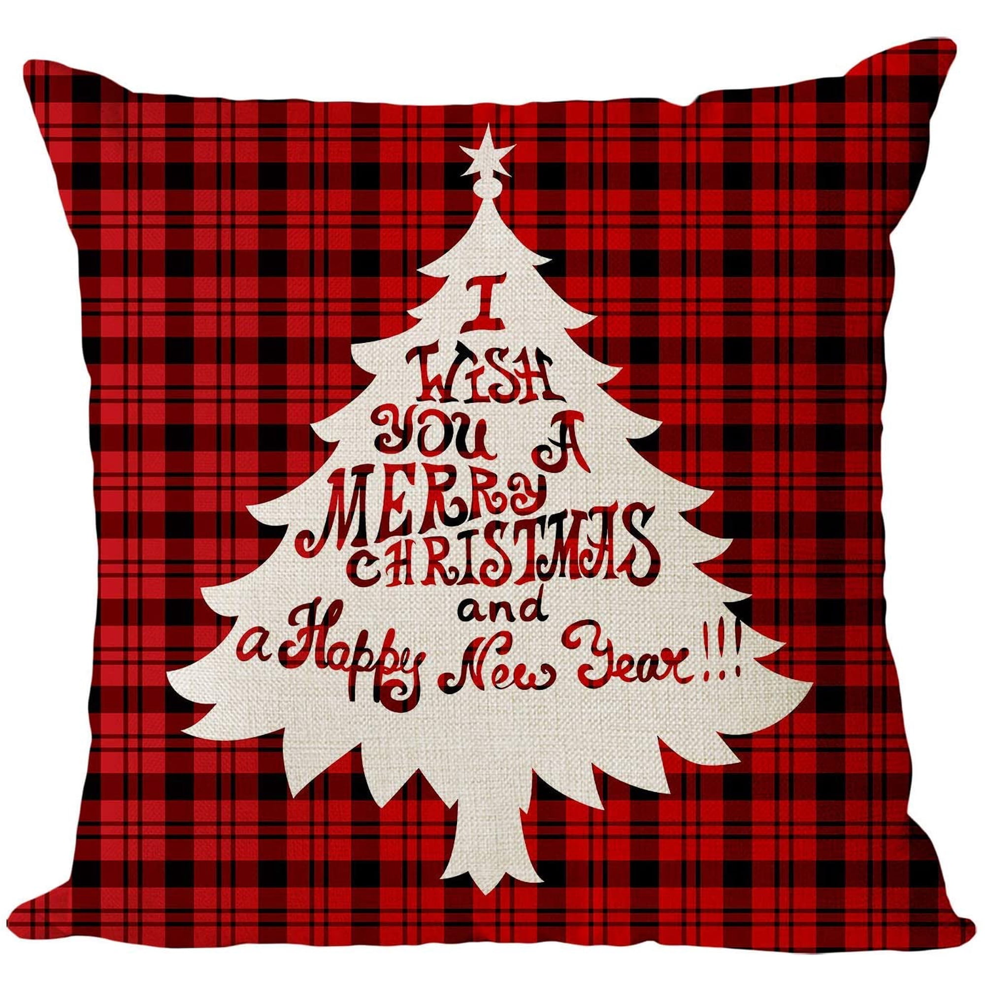 Set Of 4 Christmas Throw Pillow Covers – Holiday Decor With Trees, Deer, Snowflakes & Red Trucks