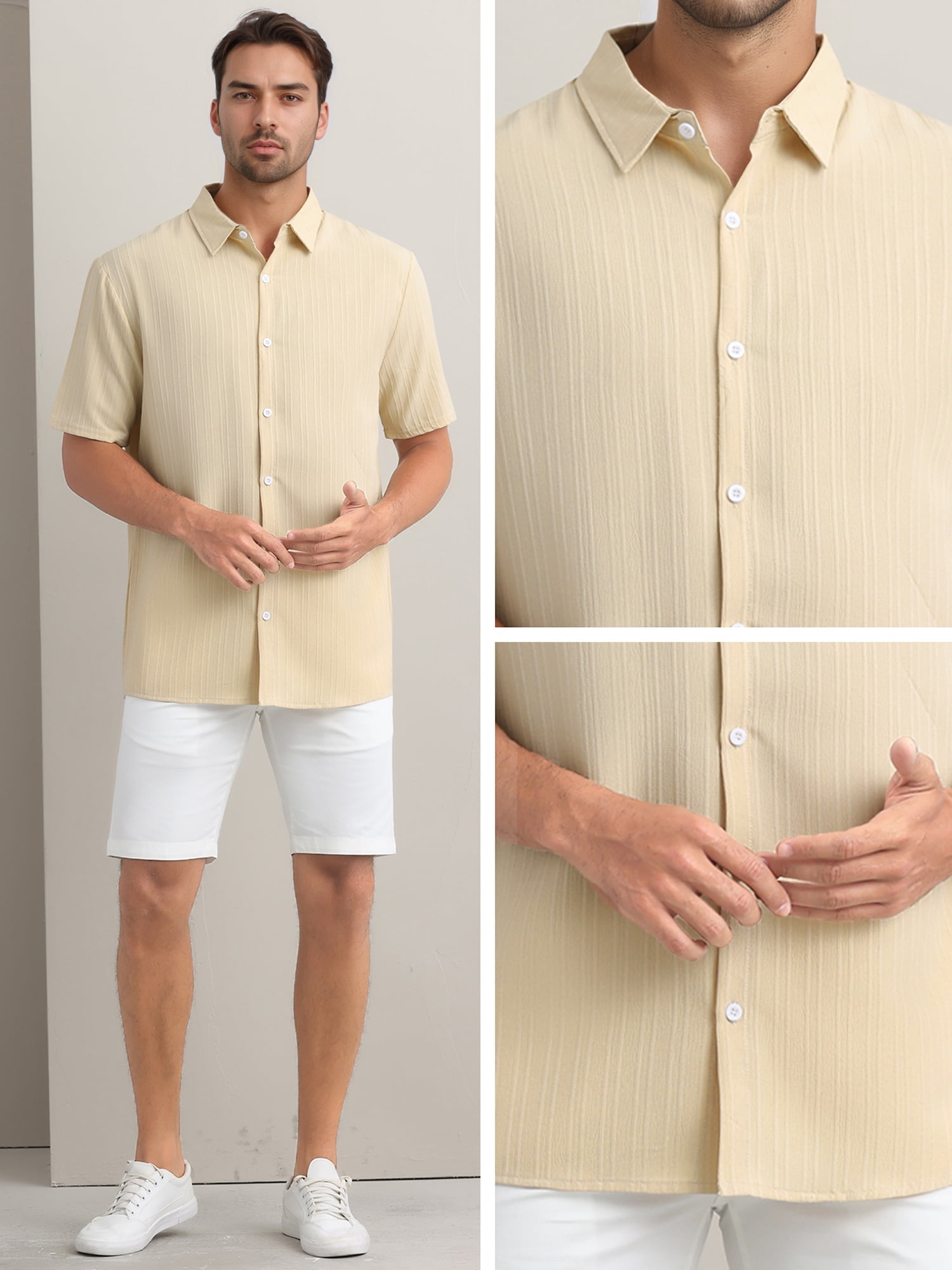 DARING DIVA Men's Short Sleeve Button Down Beach Summer Casual Shirt for Men S Khaki