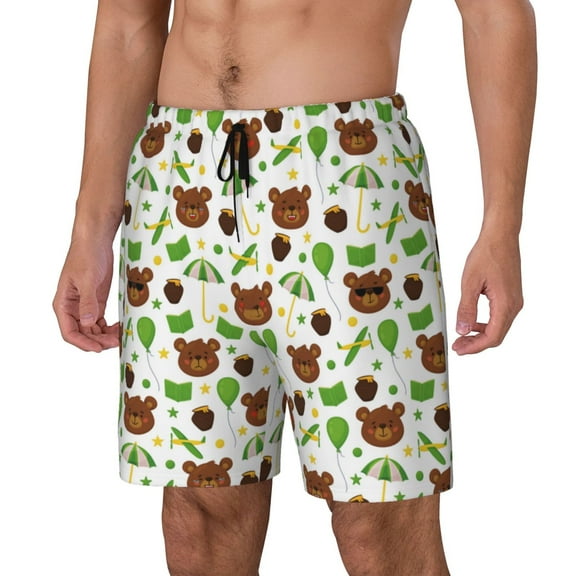 Fuzoiu Cute Bear Print Men's Swim Shorts,Quick-Dry Double-Layer Swim Trunks,Board Trunks,Beach Shorts Swimwear Bathing Suits-Small