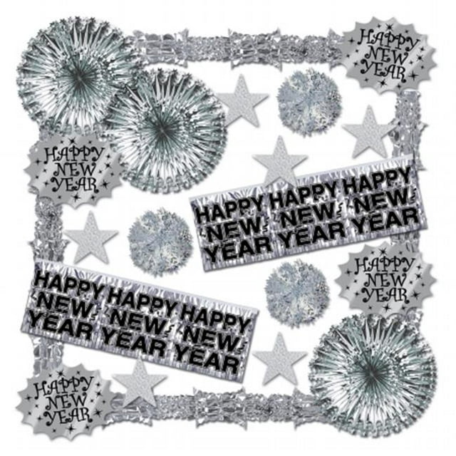 Beistle Company 88950-S Shimmering Silver NY Decorating Kit