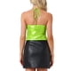 thumbnail image 3 of Camiseta metálica sin espalda de mujer INSPIRE CHIC con tirantes asimétricos y halter, top brillante, talla XS, verde claro, 3 of 6