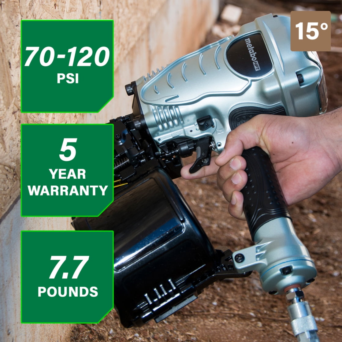 Metabo HPT Pneumatic Coil Framing Nailer, 15-Degree, NV90AGS