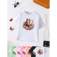 thumbnail image 3 of Girls' Summer Short Sleeve T-Shirt, Creative Double Horse Print, Casual Crew Neck, Polyester Knit Top with Slight Stretch, Animal Pattern, Outdoor Running Style, Regular Fit, 230g Fabric Weight, 3 of 4
