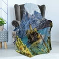 thumbnail image 4 of Mountains Soft Flannel Fleece Throw Blanket, Nature Scene of the Sierra Nevada Lake Spring Time, Cozy Plush for Indoor and Outdoor Use, 50" x 70", Yellow Green Blue Grey, by Ambesonne, 4 of 5