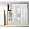 thumbnail image 3 of Sliding Closet Bypass Doors 84 x 84 with hardware | Quadro 4002 White Silk with Frosted Opaque Glass | Sturdy Top Mount Rails Moldings Trims Set | Kitchen Lite Wooden Solid Bedroom Wardrobe Doors, 3 of 6