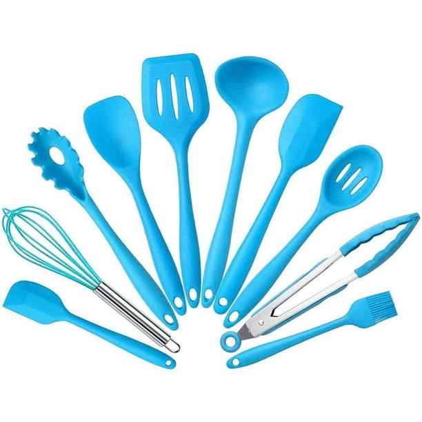 Ustensiles de cuisine en silicone avec râpe, pinces, cuillère, spatule et  spatule - Résistants à la chaleur - Poignées en bois de qualité alimentaire