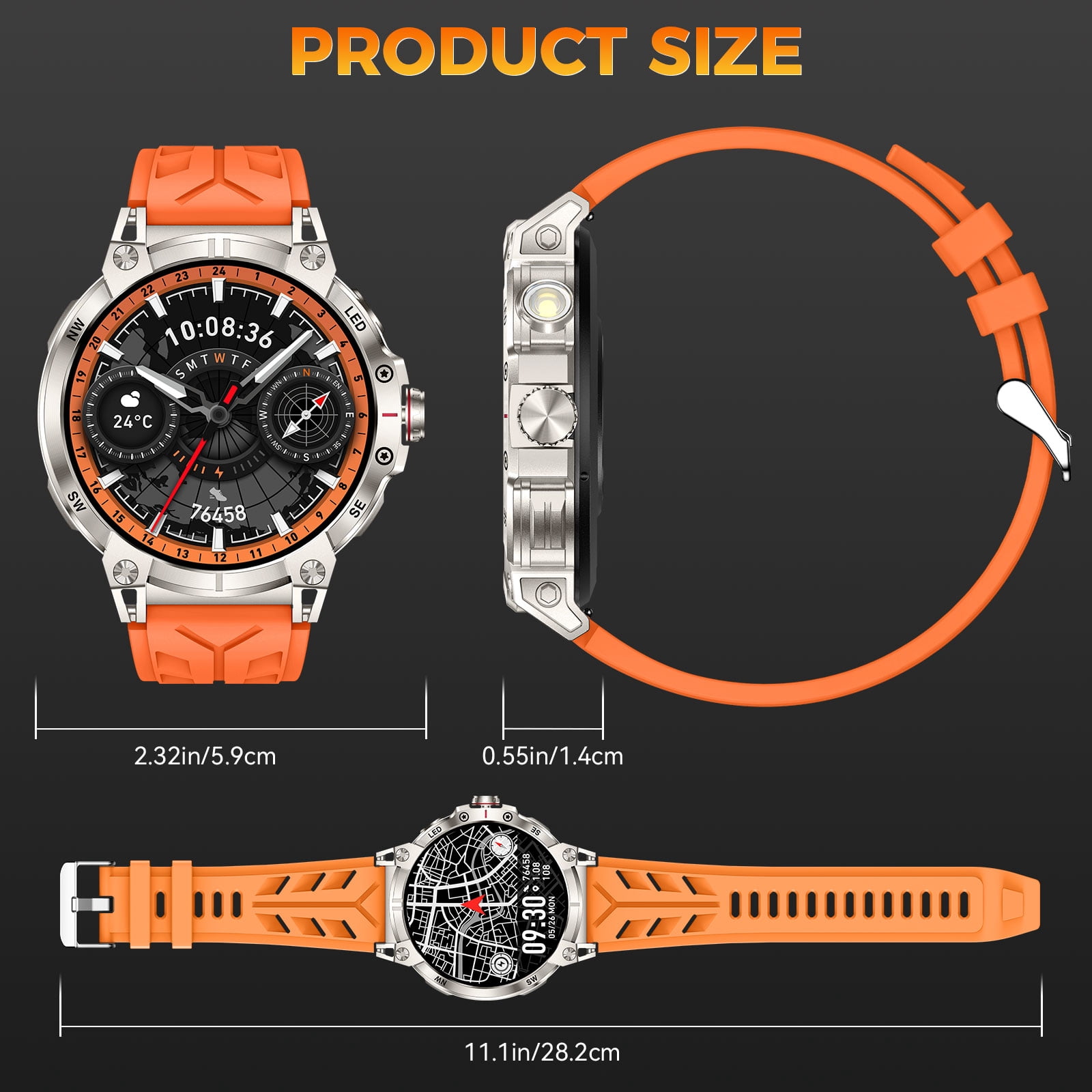 XAXRE KC89 Smart Watch for Men(Answer/Dial Calls)with LED Flashlight 760mAh Battery 100+ Sports Modes Sport Watch 1.85” HD Smartwatches for iOS Android, 1pc