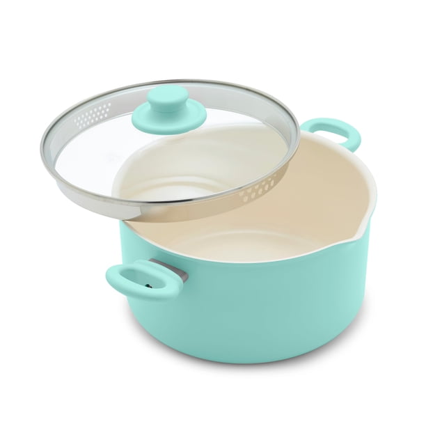 Stockpot GreenLife, cerámica antiadherente, 6 litros, con tapa de cristal, color turquesa