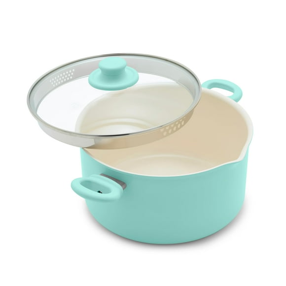 Stockpot GreenLife, cerámica antiadherente, 6 litros, con tapa de cristal, color turquesa