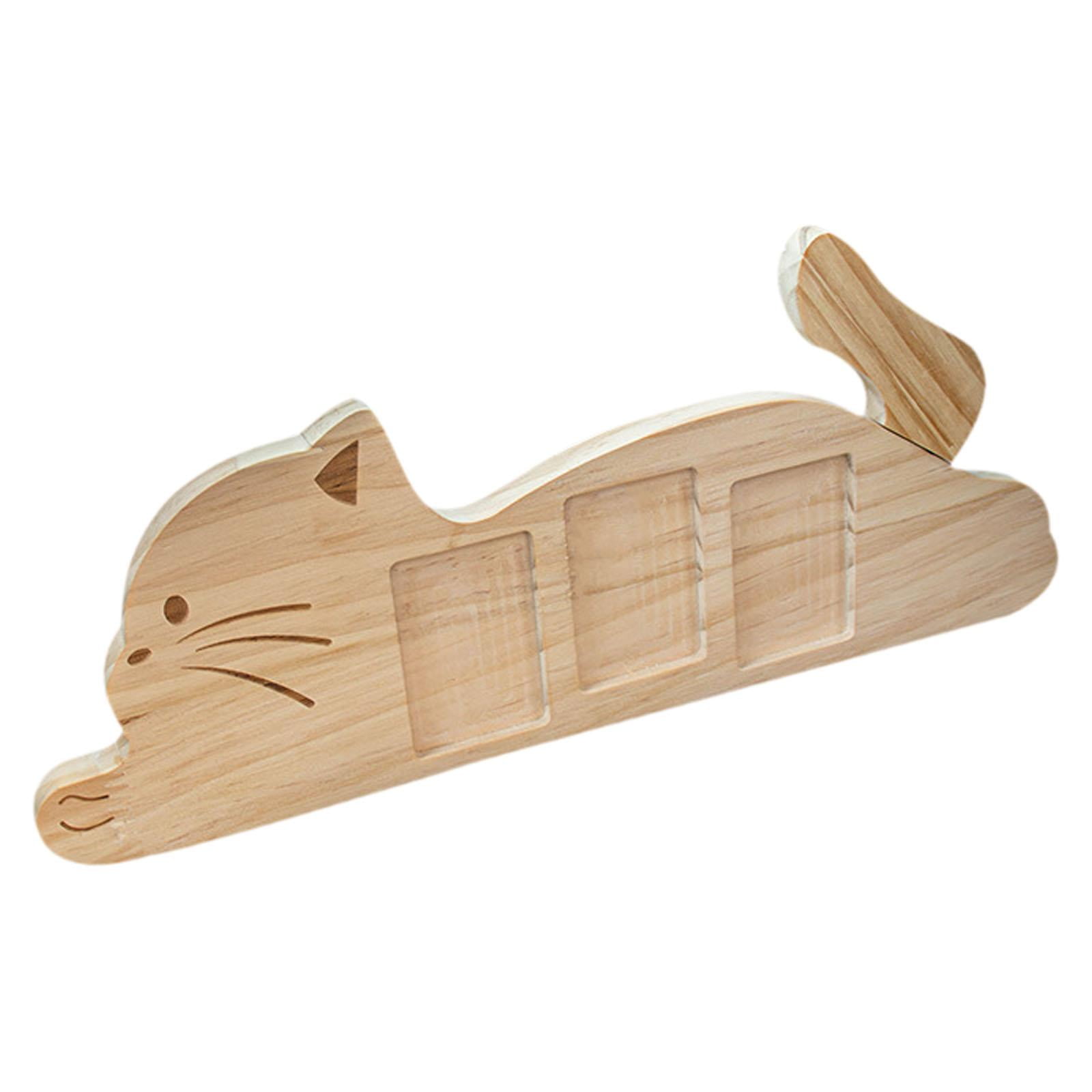 Esquirla Cat Photo Frame Picture Frame Photo Holder Table Ornament with Wooden Cartoon Cat Shape Multi Photo Display Suitable for Desks Shelves Bedside Tables Lying Cat