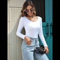 thumbnail image 4 of Camiseta de Cuello en U para Mujer, Camiseta de Larga de Color Liso, Suave, Elástica, Ropa Informal, Básica S, 4 of 10