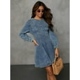 thumbnail image 5 of Denim Shirt Dress for Women Long Sleeve Crew Neck Denim Dresses Fall Cute A Line Mini Short Jean Dress Denim Blue S, 5 of 9
