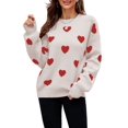 thumbnail image 2 of Women'S Fall Winter Mock Neck Long Sleeve Cute Heart Pattern Loose Knit Pullover Sweaters Color XL, 2 of 8