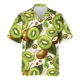 thumbnail image 3 of Camisa hawaiana con estampado 3D de fresa y kiwi para hombre, camisa hawaiana de verano con frutas tropicales, blusa de manga corta con botones para playa, 3 of 4