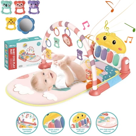 FANGNISN Baby Gym Play Mat with Sensory Toys, Gift Set for Toddler Infants Aged 0-12 Months Babies 29"22"16"