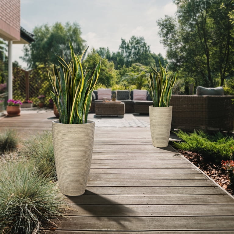 2-Pack 21-Inch Tall Ribbed Plant Pots with Drainage photo 5