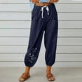 thumbnail image 2 of VEKDONE Womens Cotton Linen Pants Print Long Pants Navy M, 2 of 3