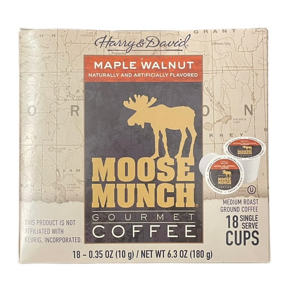 Harry and David K Cups Coffee, Moose Munch Maple Walnut Gourmet Coffee, 18 Single Serve Count