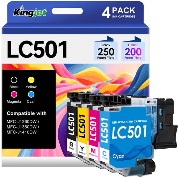 LC501 Ink Cartridges Compatible for Brother LC 501 LC501XL Ink cartridges for Brother MFC-J1260W MFC-J1360DW MFC-J1410DW Printers (4 Pack)
