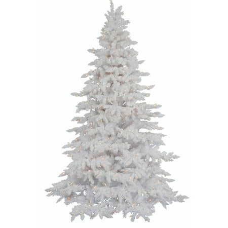 Vickerman Pre-Lit 6.5' Flocked White Spruce Artificial Christmas Vickerman Pre-Lit 6.5' Flocked White Spruce Artificial Christmas Tree, LED, Warm - Vickerman Pre-Lit 6.5' Flocked White Spruce Artificial Christmas