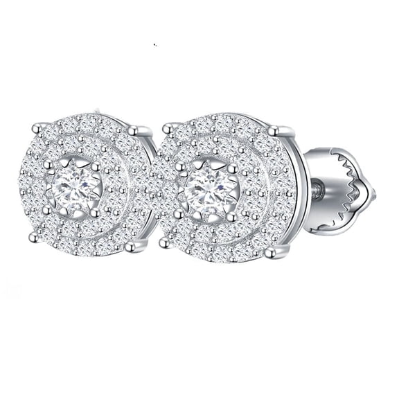 KIJ 0.43 Carat Round Moissanite Stud Earrings, Hypoallergenic 14K White Gold Plated 925 Sterling Silver VVS1 Simulated Diamond GRA Certified for Men Women