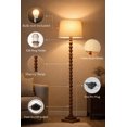 thumbnail image 6 of Rustic Wood Floor Lamp in Walnut Brown with Multicolor Fabric Lamp Shade | Light Decoration for Home Corner | Living Room & Bedroom Bedside Floor Lamp, Antique Floor Light, Sweetie Round, Off-White, 6 of 6