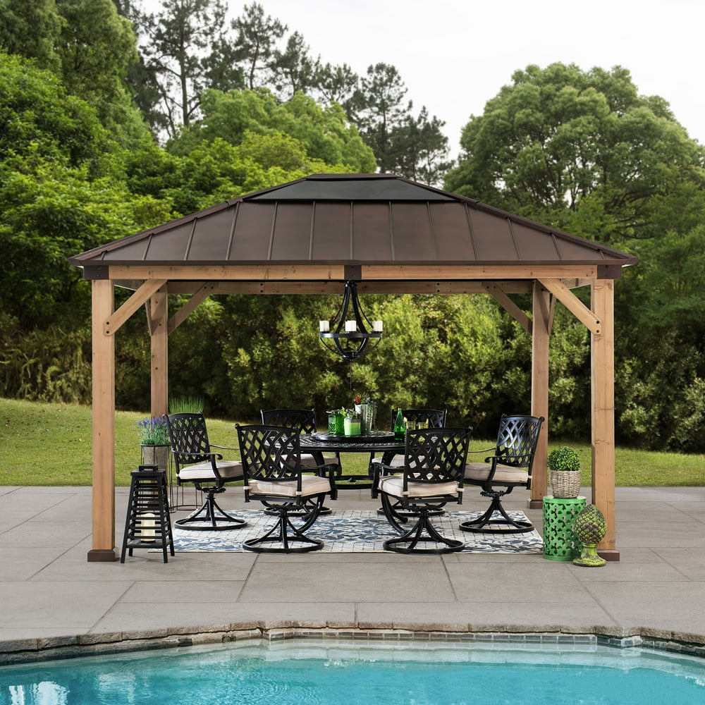 Sunjoy 11 ft. x 13 ft. Cedar Framed Gazebo with Brown Steel and