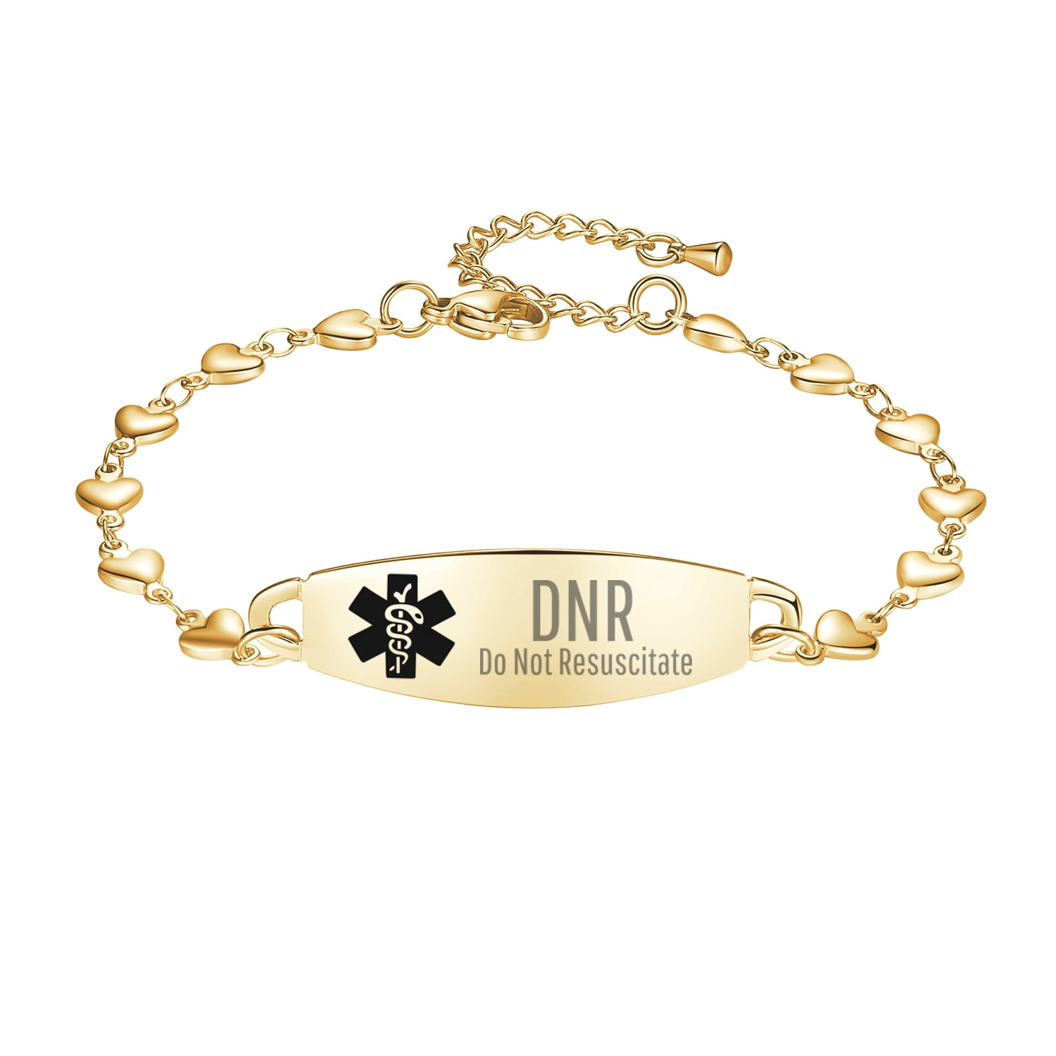 Linnalove Fashion Gold Heart Medical Alert Bracelets for Women DNR Do