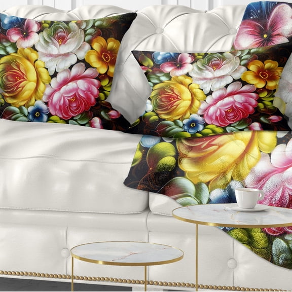 Designart Digital Flower Bouquet - Floral Throw Pillow - 12x20