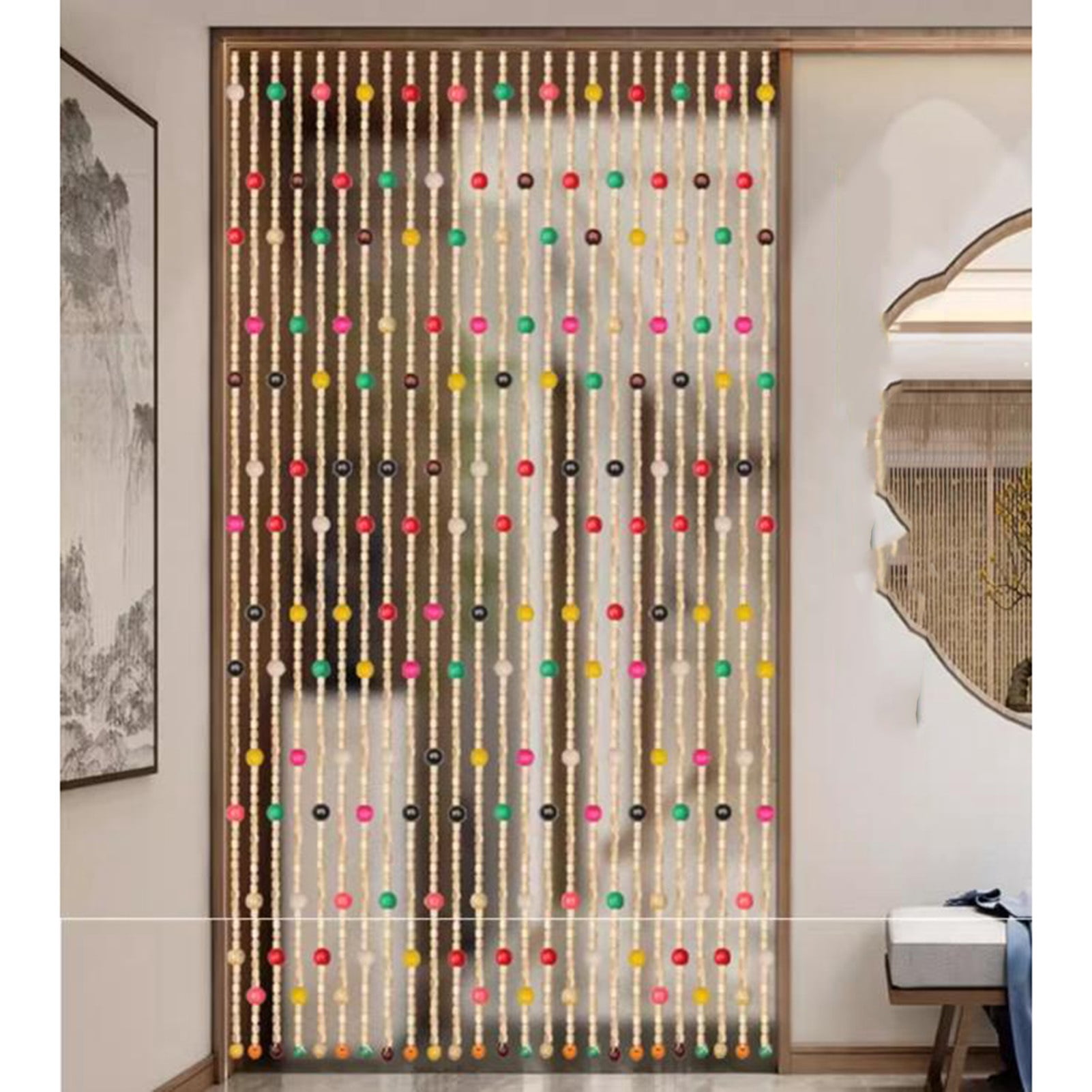 Hanging bamboo curtain door curtain, door curtain bead curtain fly curtain, room divider curtain for bedroom living room balcony door