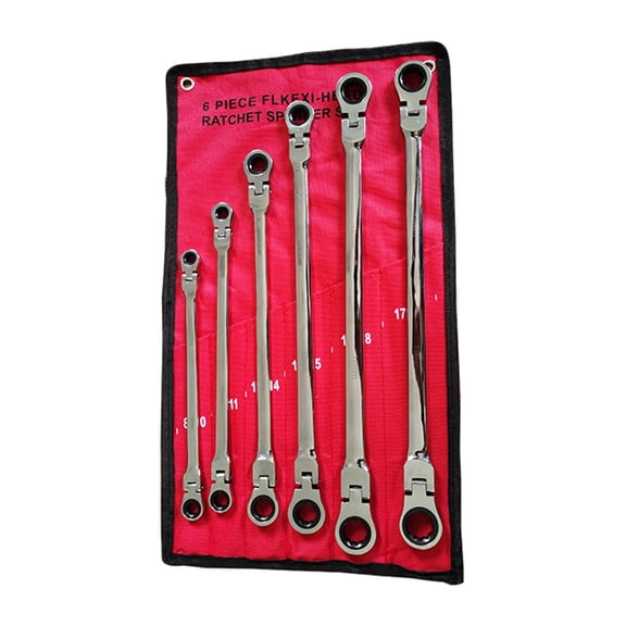 tegongse 6-Piece Metric 8mm - 19mm for Extra Long Gear Ratcheting Wrench Set Extended Handle with Flex for Head 6pcs & 12 Sizes D