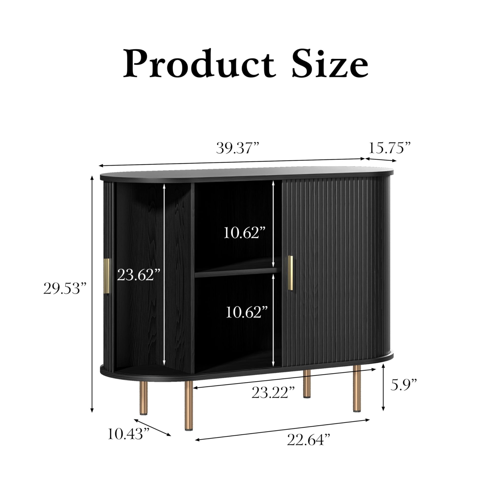 Mid Century Modern Sideboard Buffet Cabinet, 39 Inch Fluted Coffee Bar Console with Tambour Sliding Doors, Black