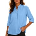 thumbnail image 5 of Babysbule Women Mandarin Collar Henley Blouse Flare 3/4 Sleeve Loose Fit Casual Top for Summer Office Brunch Daily Outfits, 5 of 9