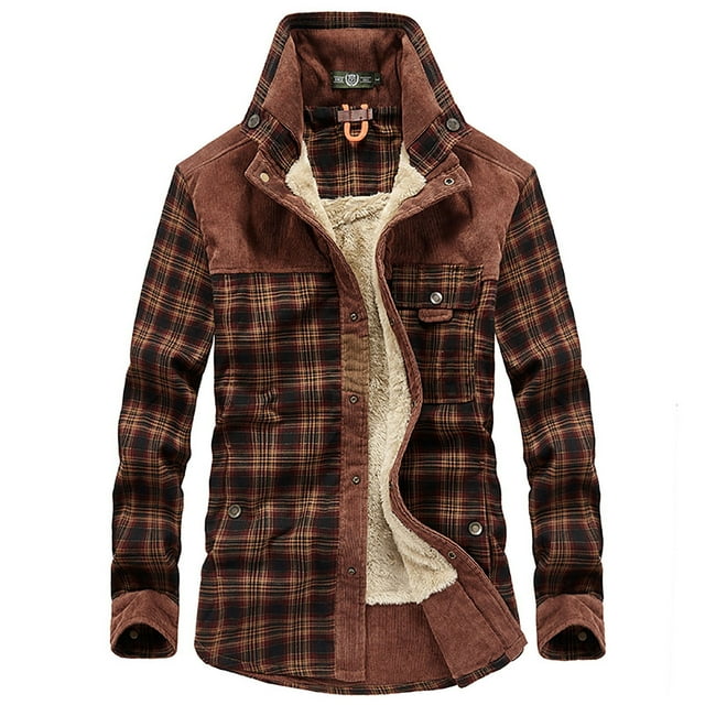 Meichang Mens Fleece Jacket Plus Size Plaid Winter Jacket Fall Button Down Shirt Jacket Classic Fit Long Sleeve Coat Jacket
