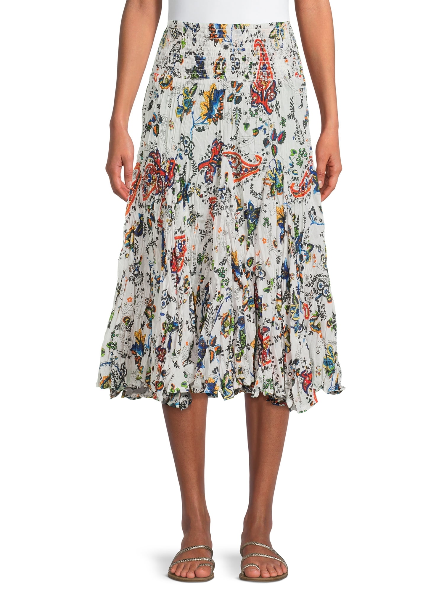 Plus Missy Le Mieux Casual Navy/White Floral Cotton Broomstick Skirt 