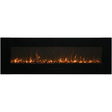Smart 88" Flush Mount fireplace with Black Glass Surround, Log set