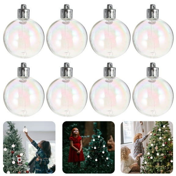 Iridescent Ornaments Balls,12Pcs Plastic Clear Christmas Balls Fill-able Mini Ornaments for Holiday Party Xmas Tree Home Decor
