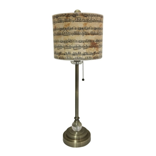 Royal Designs 28" Crystal and Antique Brass Buffet Lamp with Musical Notes Design Hardback Lamp